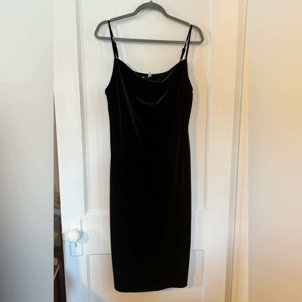 Nine West Black Velvet Midi Slip Dress